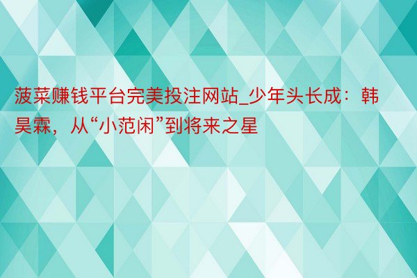 菠菜赚钱平台完美投注网站_少年头长成：韩昊霖，从“小范闲”到将来之星